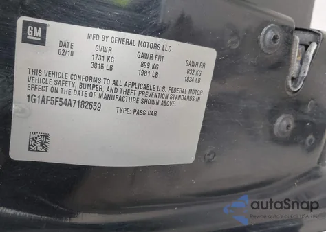 2010 Chevrolet Cobalt Lt z USA, uszkodzony, nr VIN 1G1AF5F54A7182659